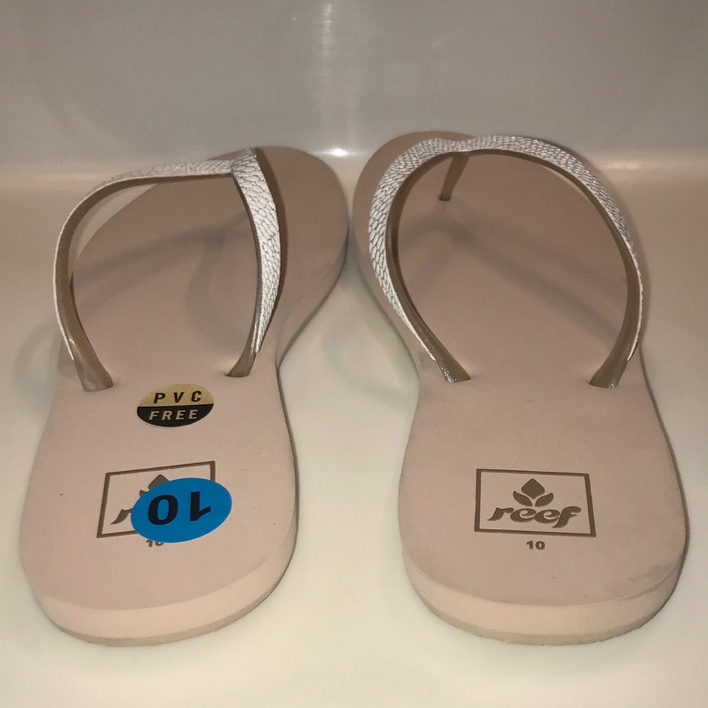 Reef Women’s Beach Resortwear Vacation White Silver Glitter Thong Sandals - Picture 4 of 6